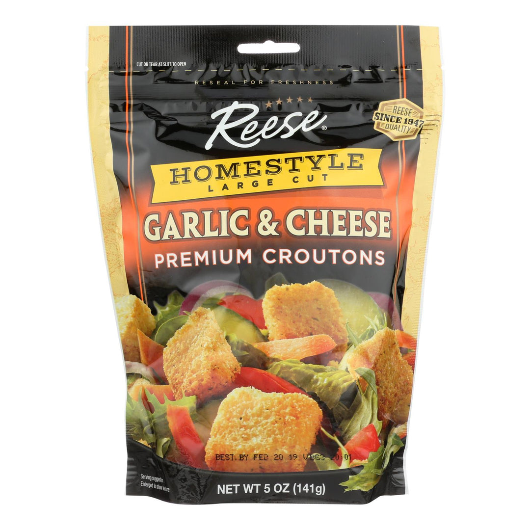 Reese Whole Grain Croutons - Garlic And Cheese - Case Of 12 - 5 Oz. - Maras Green