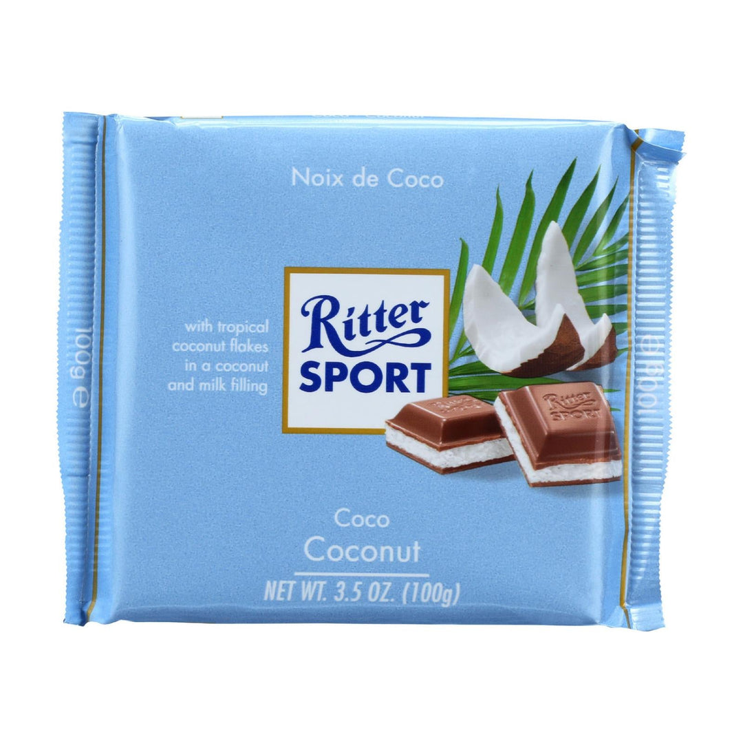Ritter Sport Chocolate Bar - Milk Chocolate - Coconut - 3.5 Oz Bars - Case Of 12 - Maras Green
