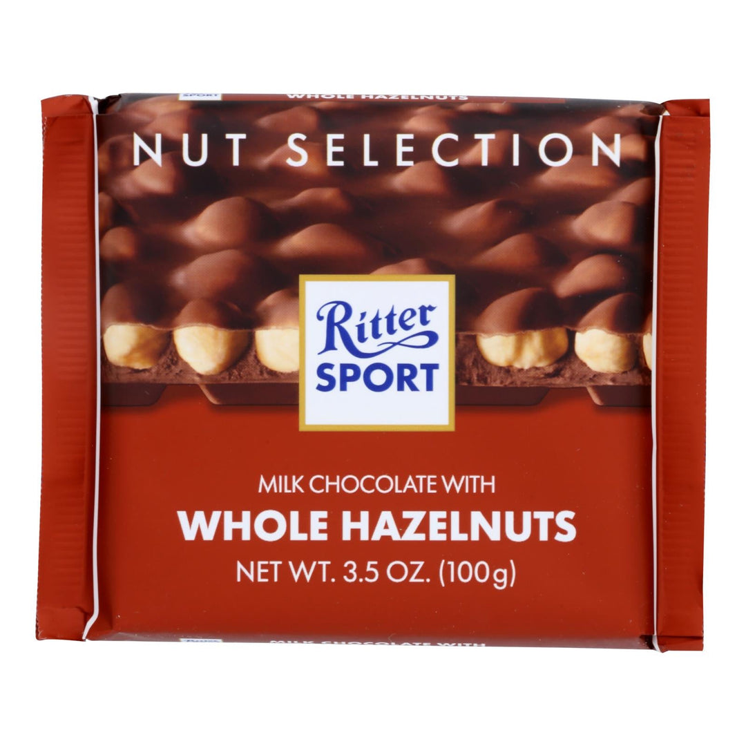 Ritter Sport Chocolate Bar - Milk Chocolate - Whole Hazelnuts - 3.5 Oz Bars - Case Of 10 - Maras Green