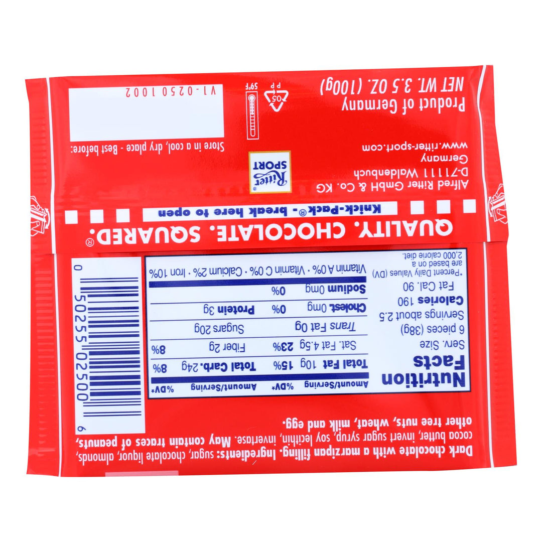 Ritter Sport Dark Chocolate With Marzipan - Case Of 12 - 3.5 Oz - Maras Green