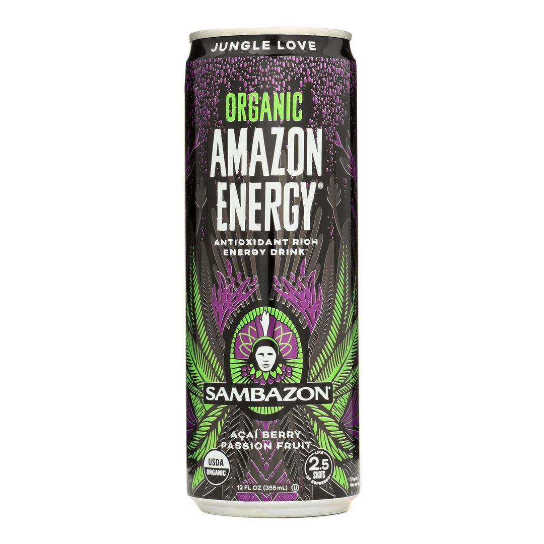 Sambazon Organic Amazon Energy Drink - Jungle Love - Case Of 12 - 12 Fl Oz - Maras Green