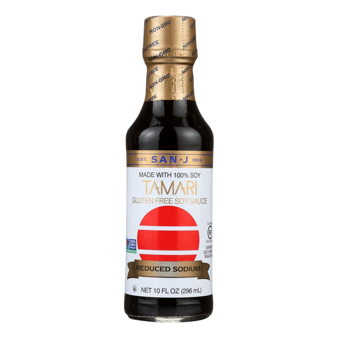 San - J Tamari Soy Sauce - Reduced Sodium - Case Of 6 - 10 Fl Oz. - Maras Green