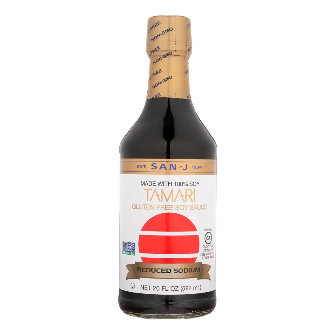 San - J Tamari Soy Sauce - Reduced Sodium - Case Of 6 - 20 Fl Oz. - Maras Green
