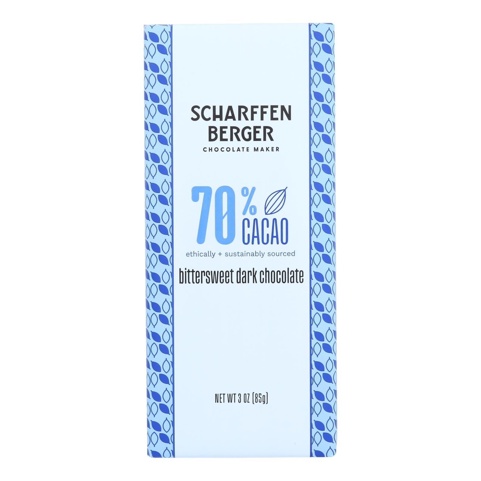 Scharffen Berger Chocolate Bar - Dark Chocolate - 70 Percent Cacao - Bittersweet - 3 Oz Bars - Case Of 12 - Maras Green