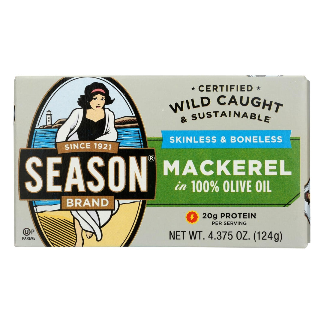 Season Brand Mackerels - Fillets - In Olive Oil - 4.375 Oz - Case Of 12 - Maras Green