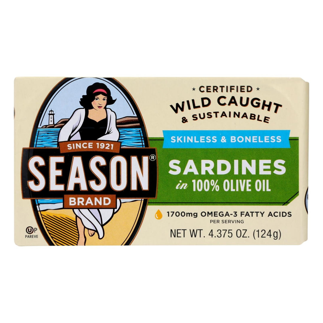 Season Sardines In Olive Oil - Case Of 12 - 4.375 Oz - Maras Green