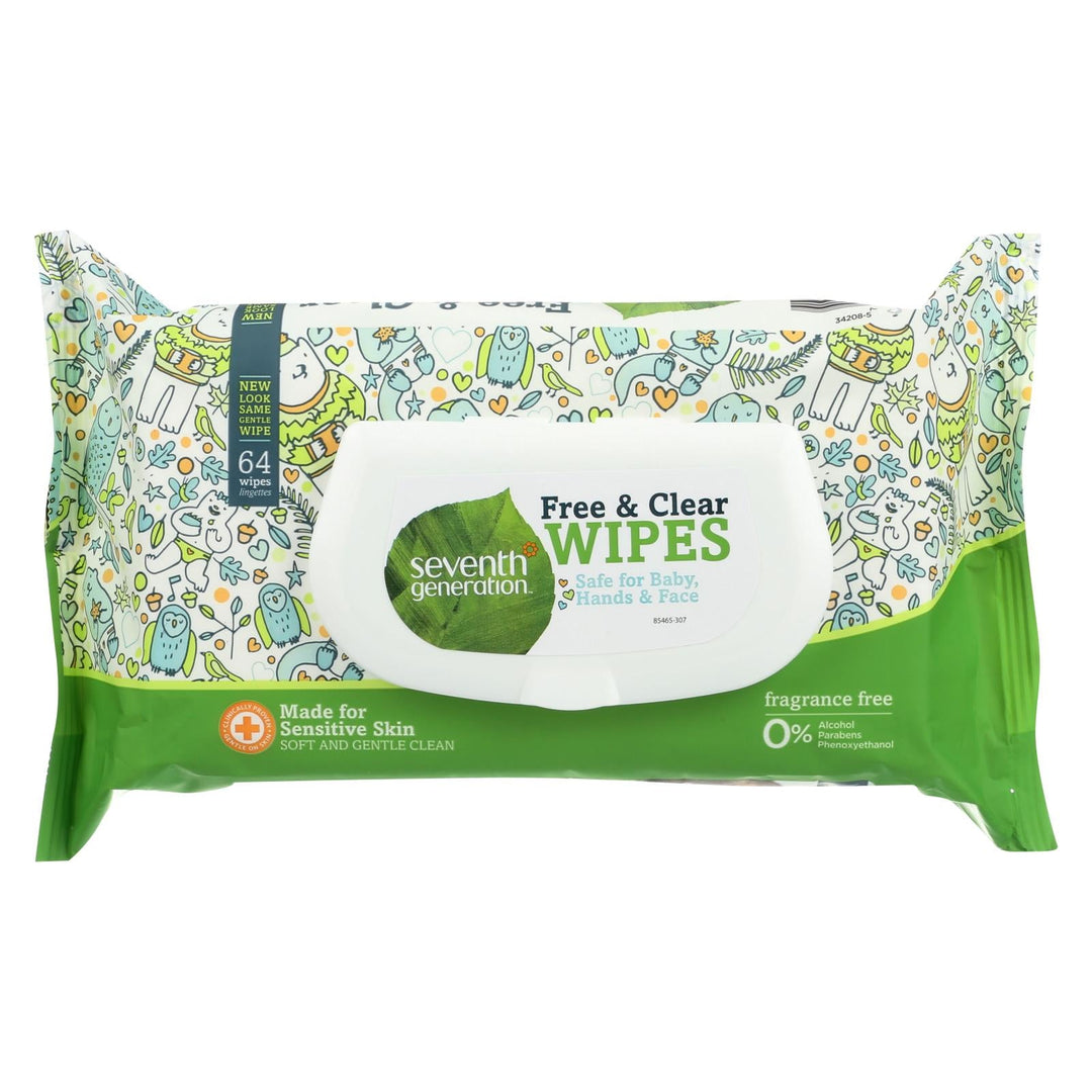 Seventh Generation Baby Wipes - Free And Clear - 64 Ct - Case Of 12 - Maras Green