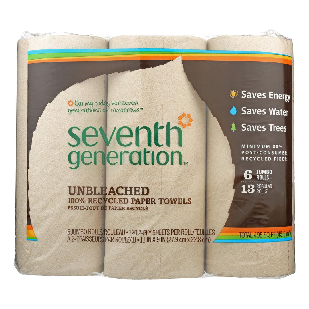 Seventh Generation Recycled Paper Towels - Unbleached - Case Of 4 - 120 Count - Maras Green