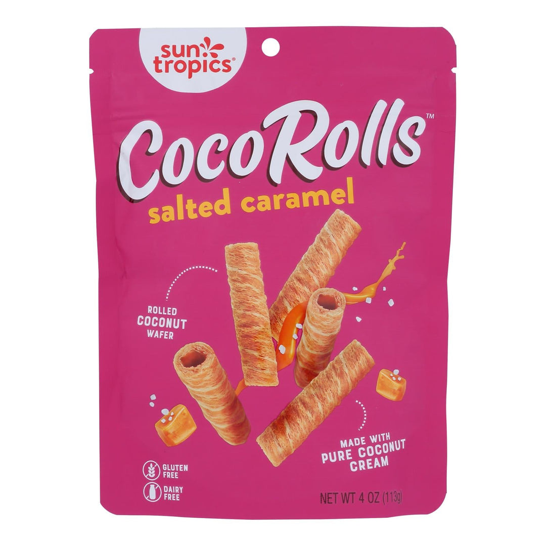 Sun Tropics Coco Rolls Salted Caramel, Rolled Coconut Wafer - Case Of 12 - 4 Oz - Maras Green
