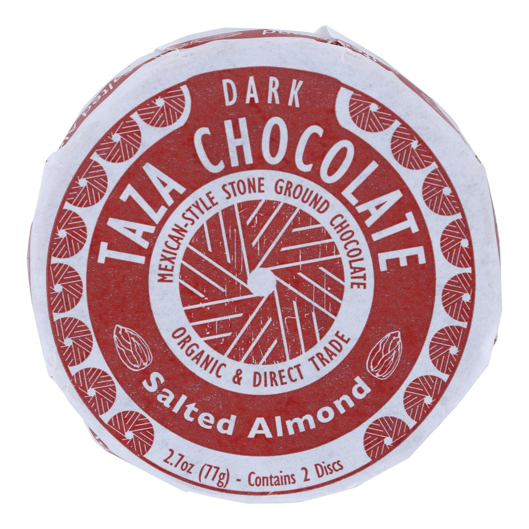 Taza Chocolate Organic Chocolate Mexicano Discs - 40 Percent Dark Chocolate - Salted Almond - 2.7 Oz - Case Of 12 - Maras Green