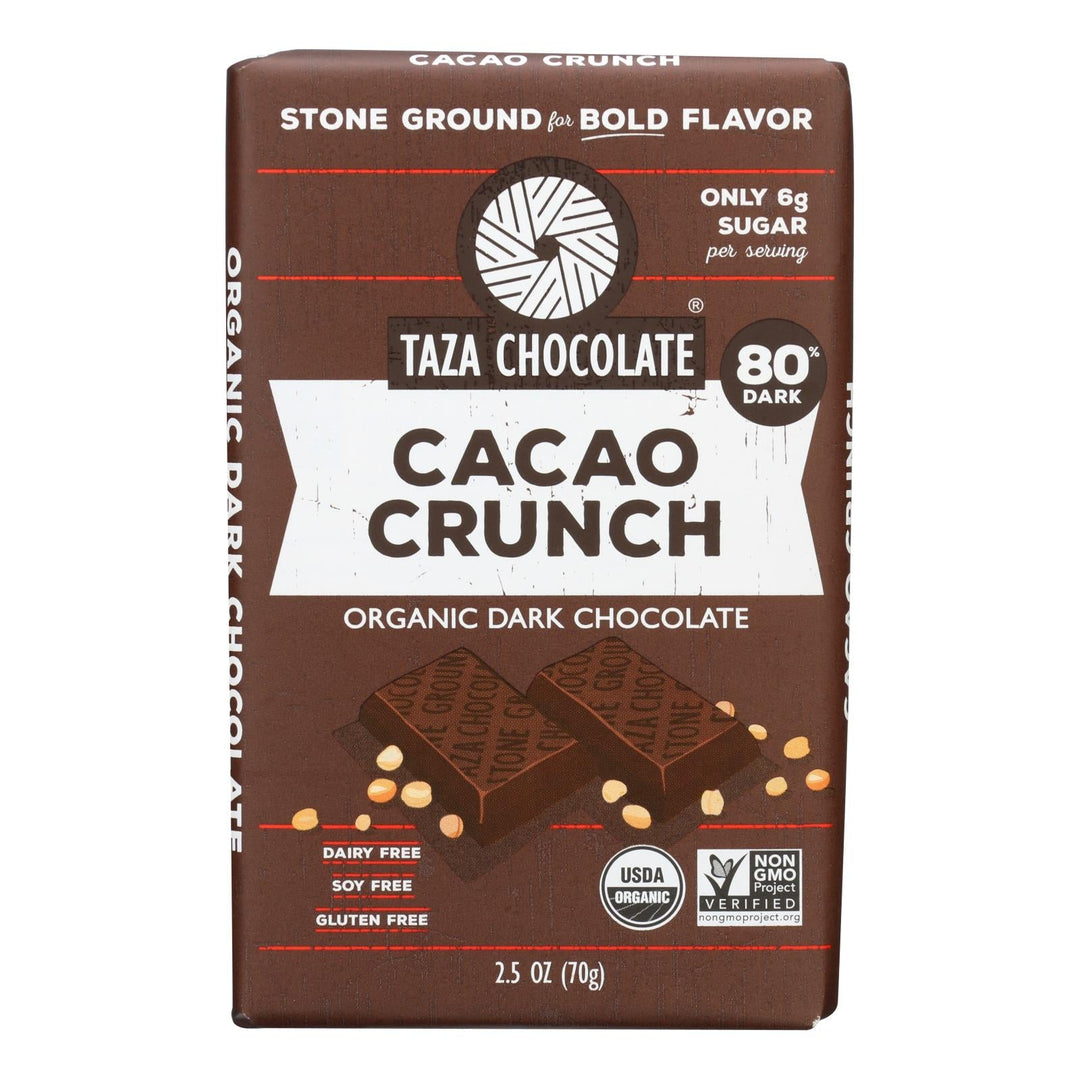 Taza Chocolate Stone Ground Organic Dark Chocolate Bar - Cacao Crunch - Case Of 10 - 2.5 Oz. - Maras Green