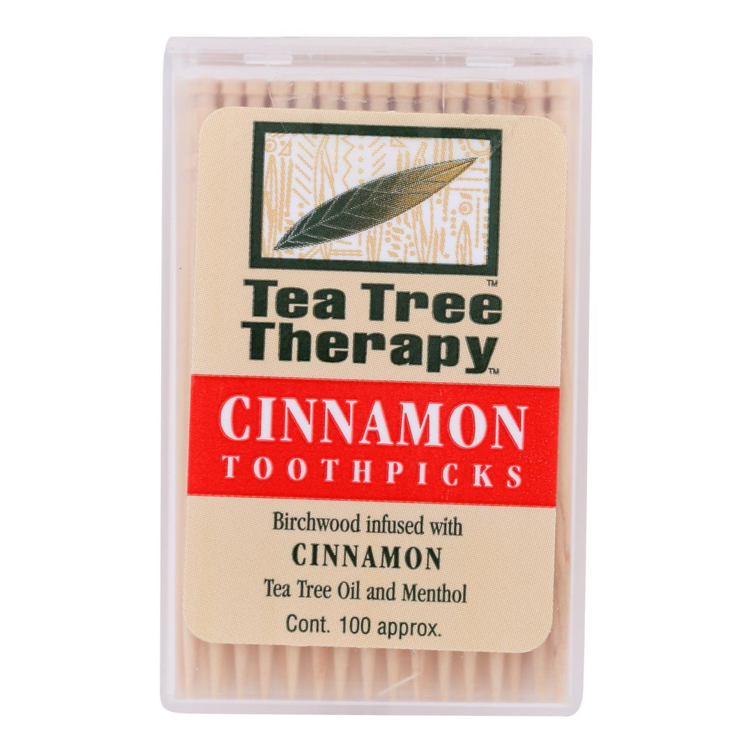 Tea Tree Therapy Toothpicks Cinnamon - 100 Toothpicks - Case Of 12 - Maras Green