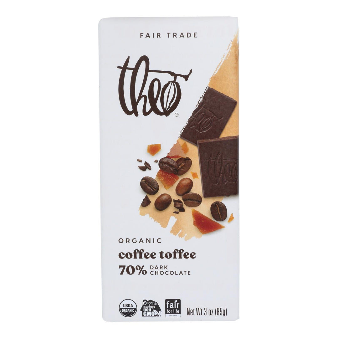 Theo Chocolate - Bar Coffee Toffee 70% - Case Of 12 - 3 Oz - Maras Green