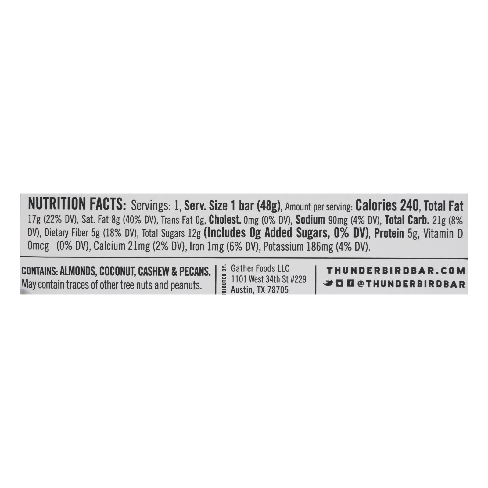 Thunderbird - Bar Chocolate Coconut Cashew - Case Of 12 - 1.7 Oz - Maras Green
