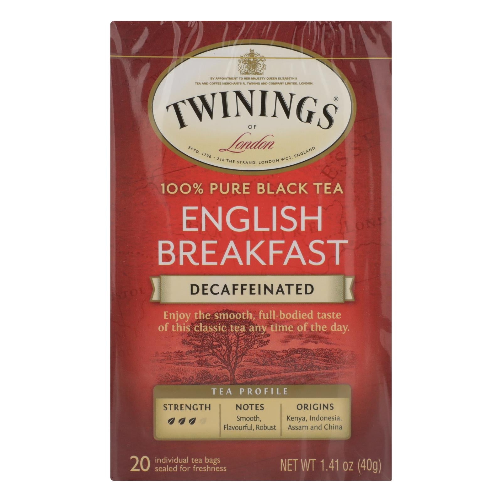 Twinings Tea Breakfast Tea - English Decaffeinated - Case Of 6 - 20 Bags - Maras Green