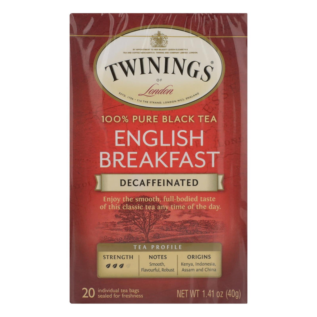 Twinings Tea Breakfast Tea - English Decaffeinated - Case Of 6 - 20 Bags - Maras Green