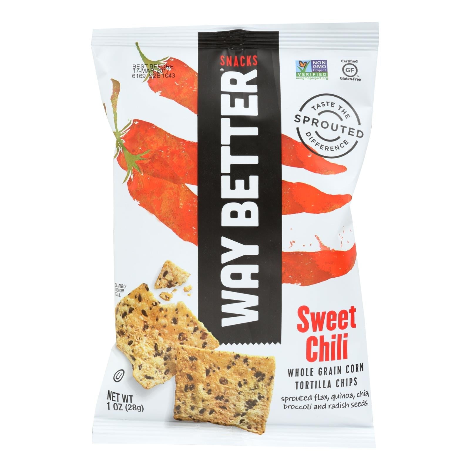 Way Better Snacks Tortilla Chips - Sweet Chili - Case Of 12 - 1 Oz. - Maras Green