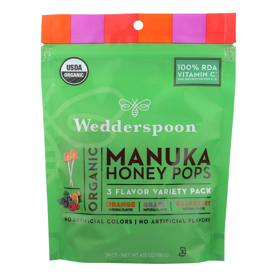 Wedderspoon Organic Makuna Honey Pops - Case Of 6 - 4.15 Oz - Maras Green