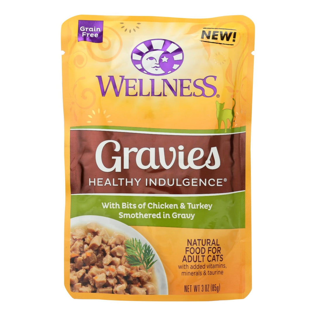 Wellness Pet Products Cat Food - Gravies With Bits Of Chicken And Turkey Smothered In Gravy - Case Of 24 - 3 Oz. - Maras Green