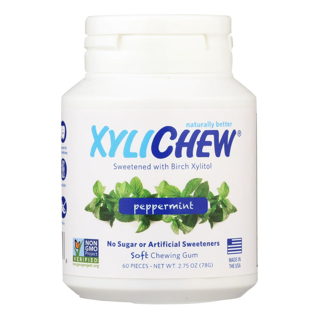 Xylichew Chewing Gum - Sugar Free Peppermint - 60 Piece Jar - Case Of 4 - Maras Green