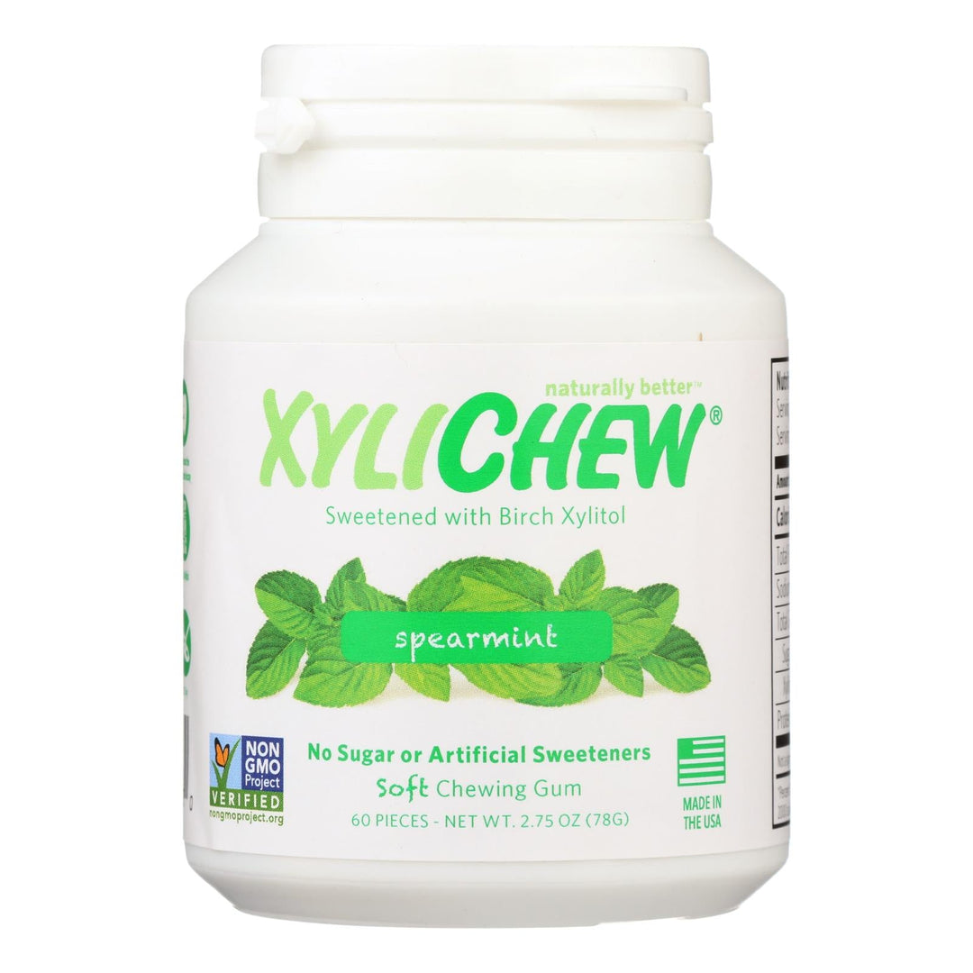 Xylichew Chewing Gum - Sugar Free Spearmint - 60 Piece Jar - Case Of 4 - Maras Green