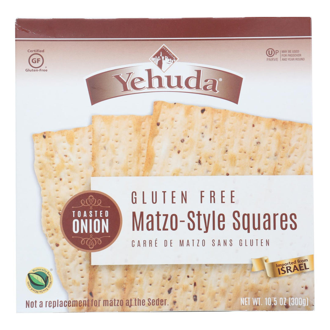 Yehuda Matzo Squares - Toasted Onion - Gluten Free - Case Of 12 - 10.5 Oz - Maras Green
