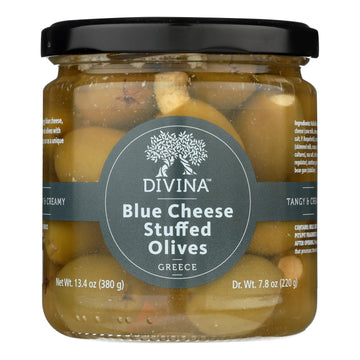 Divina - Olives Stuffed With Blue Cheese - Case Of 6 - 7.8 Oz. - Maras Green