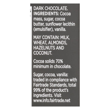 Divine - Bar Chocolate Dark 70% Cocoa - Case Of 12 - 3 Oz - Maras Green