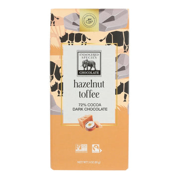 Endangered Species Natural Chocolate Bars - Dark Chocolate - 72 Percent Cocoa - Hazelnut Toffee - 3 Oz Bars - Case Of 12 - Maras Green