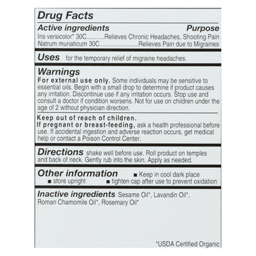 Forces Of Nature Certified Organic Medicine Migraine Rollerball Applicator - 1 Each - 4 Ml - Maras Green