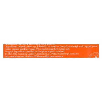 Genuine Bavarian Organic Bread - Sunflower Seed Rey - Case Of 6 - 17.6 Oz. - Maras Green