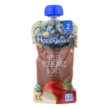 Happy Baby Happy Baby Clearly Crafted - Apple Blueberries And Oats - Case Of 16 - 4 Oz. - Maras Green
