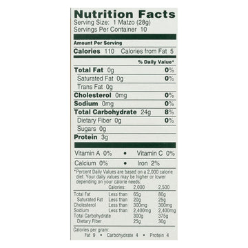 Manischewitz - Matzos Crackers - Unsalted - Case Of 12 - 10 Oz. - Maras Green