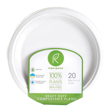 Repurpose Compostable Bagasse Plates - Case Of 12 - 20 Count - Maras Green