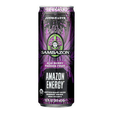 Sambazon Organic Amazon Energy Drink - Jungle Love - Case of 12 - 12 fl oz - Maras Green