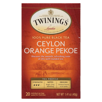 Twinings Tea Black Tea - Ceylon Orange Pekoe - Case Of 6 - 20 Bags - Maras Green