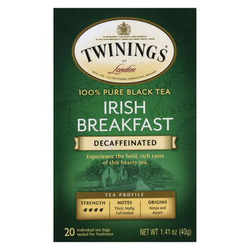 Twinings Tea Breakfast Tea - Irish Decaf - Case Of 6 - 20 Bags - Maras Green