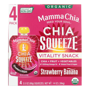 Mamma Chia Organic Squeeze Vitality Snack - Strawberry Banana - Case Of 6 - 3.5 Oz. - Maras Green
