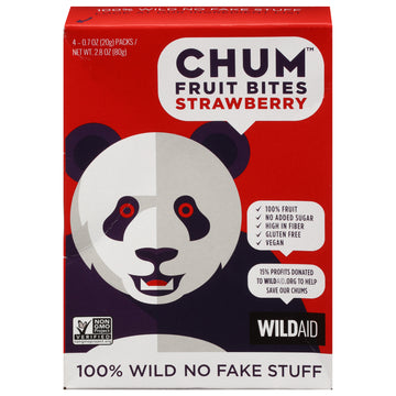 Chum Fruit Bites - Fruit Bites Strawberry 4pk - Case Of 6 - 2.8 Oz - Maras Green
