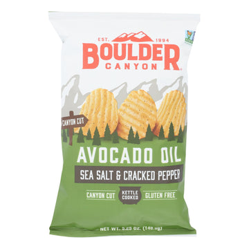 Boulder Canyon - Avocado Oil Canyon Cut Potato Chips - Sea Salt And Cracked Pepper - Case Of 12 - 5.25 Oz. - Maras Green