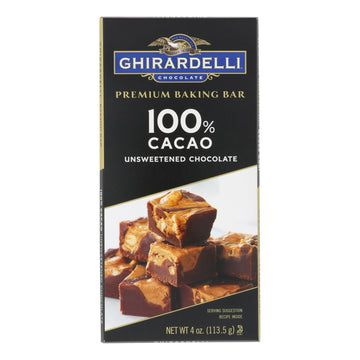 Ghirardelli Premium Baking Bar - 100% Cacao Unsweetened Chocolate - Case Of 12 - 4 Oz - Maras Green