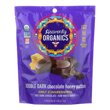 Heavenly Organics Candy Chocolate Honey Patties Double Dark Chocolate - Case Of 6 - 4.66 Oz - Maras Green