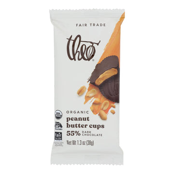 Theo Chocolate Peanut Butter Cups - Dark Chocolate - 1.3 Oz - Case Of 12 - Maras Green