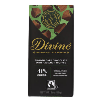 Divine - Bar Dark Chocolate Hazelnut Trffl - Case Of 12 - 3 Oz - Maras Green