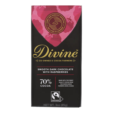 Divine - Bar Dark Chocolate W/raspberry - Case Of 12 - 3 Oz - Maras Green