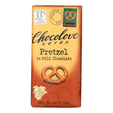 Chocolove Xoxox - Premium Chocolate Bar - Milk Chocolate - Pretzel - 2.9 Oz Bars - Case Of 12 - Maras Green