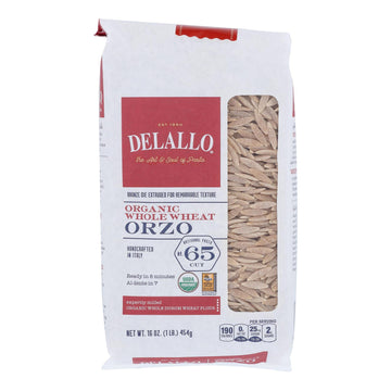 Delallo - Pasta Organic Orzo Whole Wheat Number 65 - Case Of 12 - 16 Ounces - Maras Green