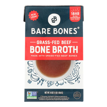 Bare Bones Broth - Bone Broth Beef Classic Grass - fed - Case Of 8 - 16 Fluid Ounces - Maras Green