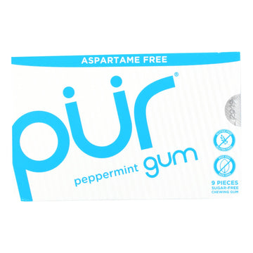 Pur Gum - Peppermint - Aspartame Free - 9 Pieces - 12.6 G - Case Of 12 - Maras Green