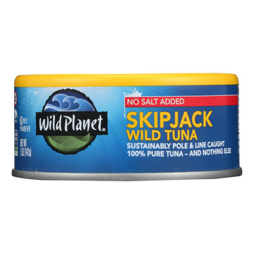 Wild Planet Wild Skipjack Light Tuna - No Salt Added - Case Of 12 - 5 Oz. - Maras Green
